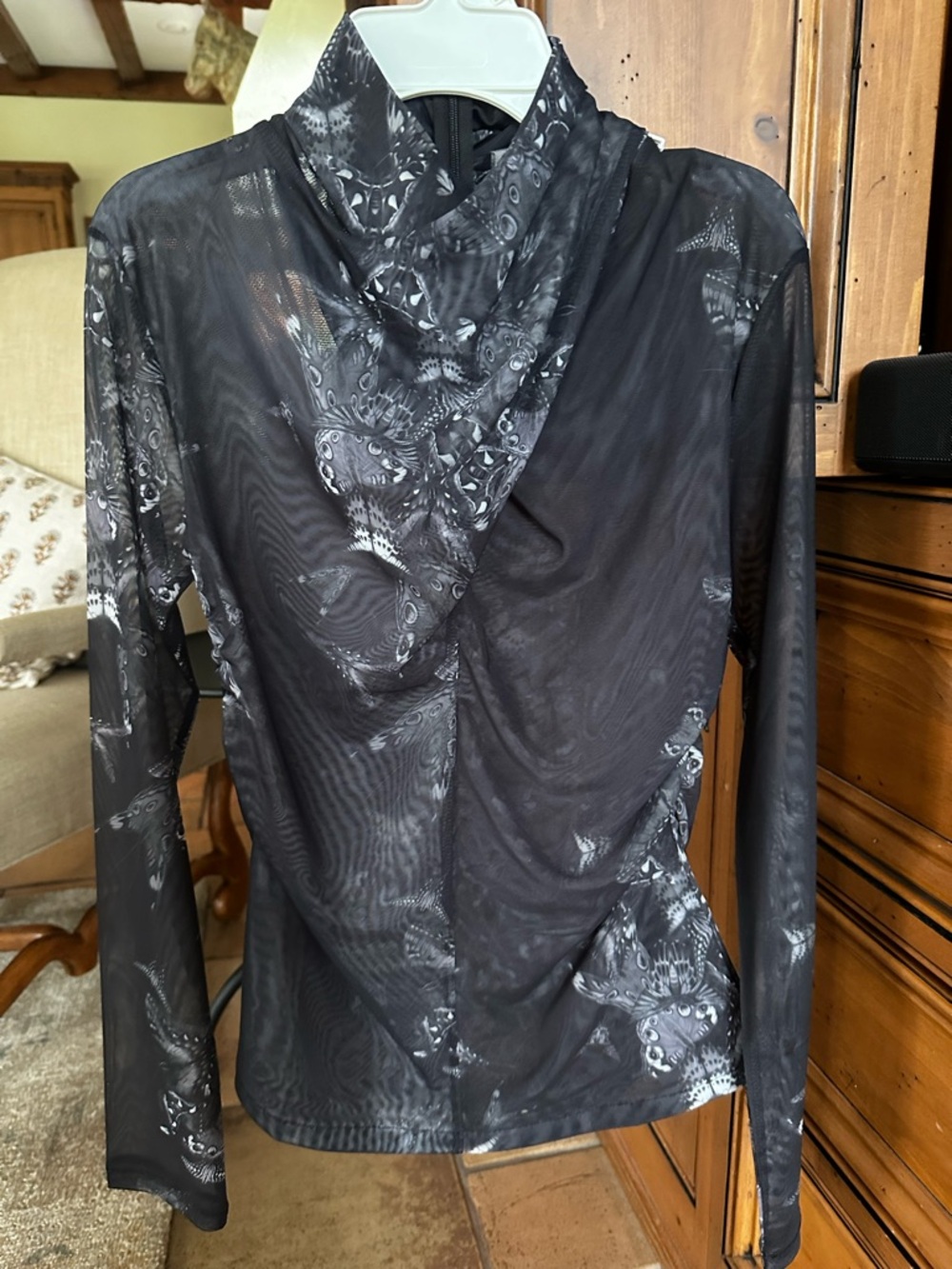 All Saints Black & Gray Sheer Printed Long-Sleeve Top